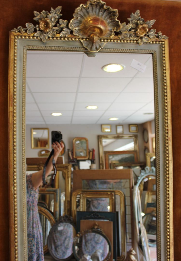 71 X 221 cm, Très grand miroir étroit d'entre-deux XIXème