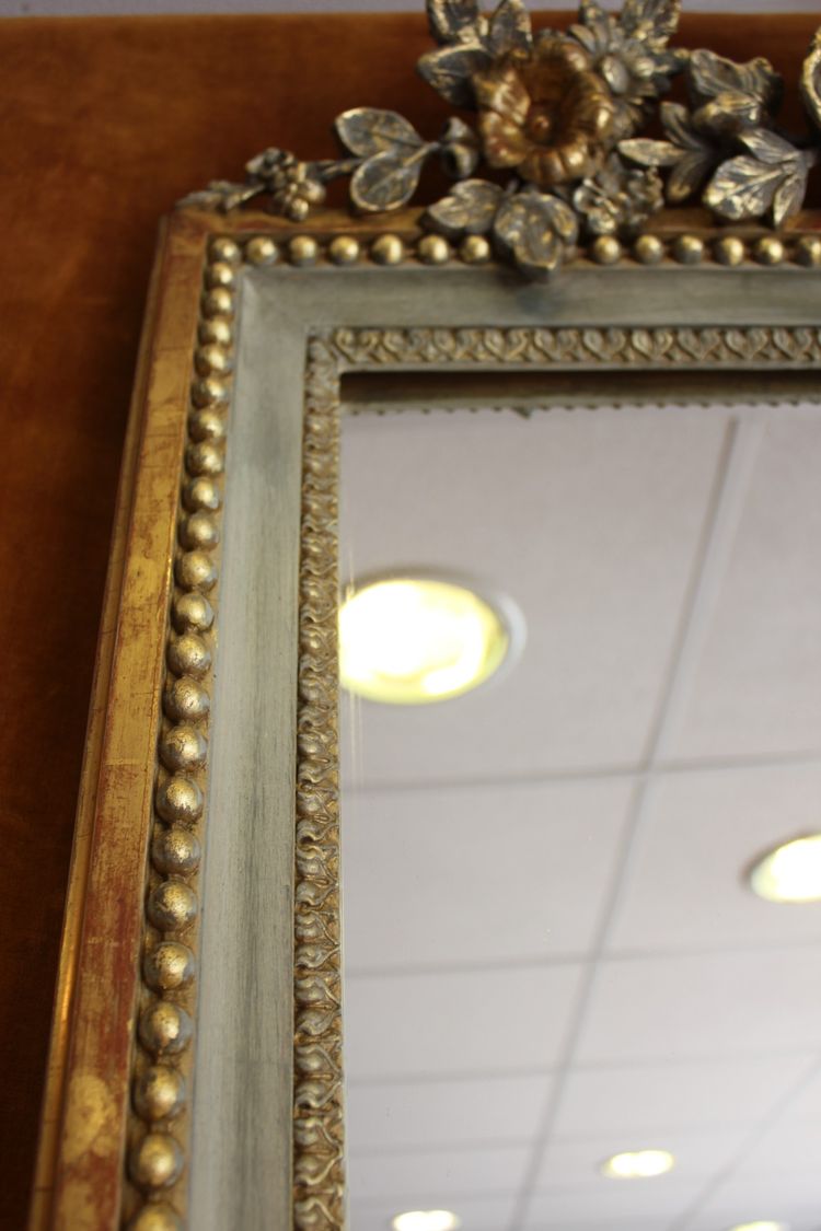 71 X 221 cm, Très grand miroir étroit d'entre-deux XIXème