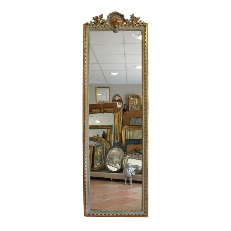 71 X 221 cm, Très grand miroir étroit d'entre-deux XIXème