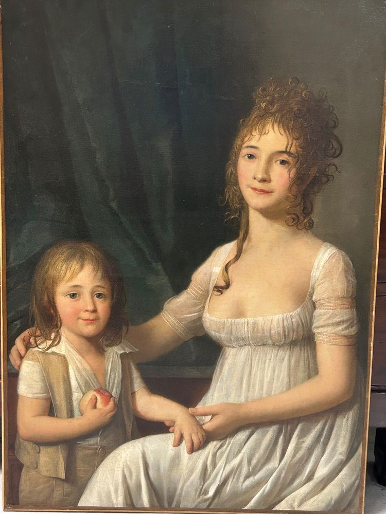 Portrait of a woman and her son, Directoire period - Empire - H 92 cm - oil on canvas