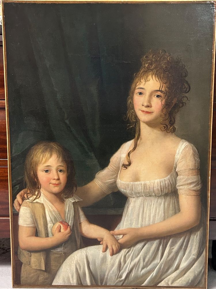 Portrait of a woman and her son, Directoire period - Empire - H 92 cm - oil on canvas