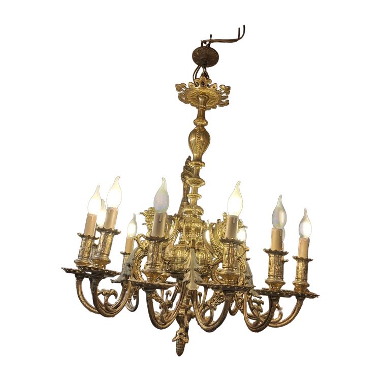 Lampadario in ottone massiccio con decorazione a chimera