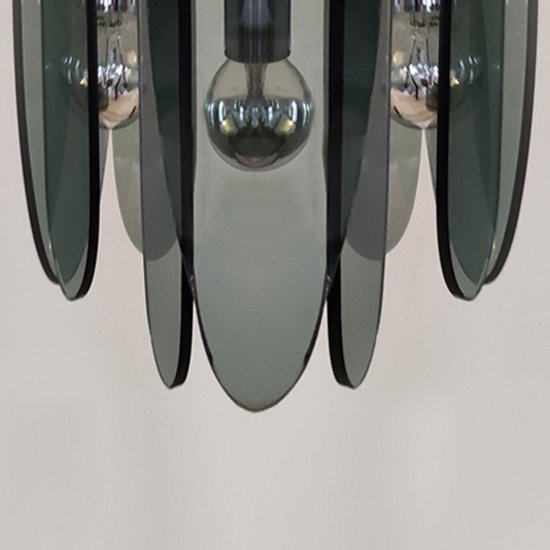 1970 Magnificent Smoked Grey Chandelier by Veca in Murano Glass. Made in Italy