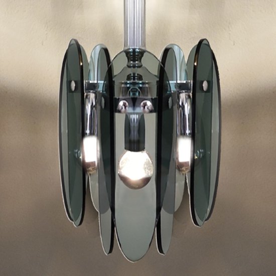 1970 Magnificent Smoked Grey Chandelier by Veca in Murano Glass. Made in Italy