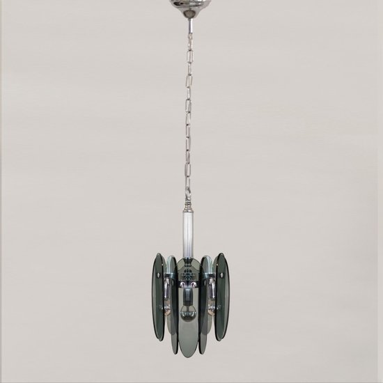1970 Magnificent Smoked Grey Chandelier by Veca in Murano Glass. Made in Italy