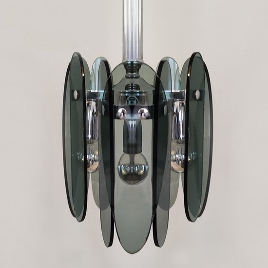 1970 Magnificent Smoked Grey Chandelier by Veca in Murano Glass. Made in Italy