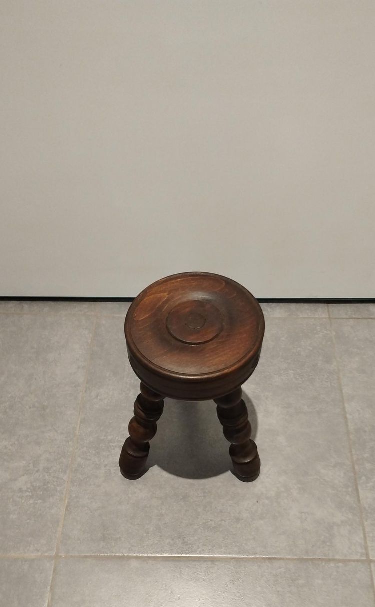Tabouret ancien en bois tourné dlg de Charles Dudouyt, 50, 60 & 70