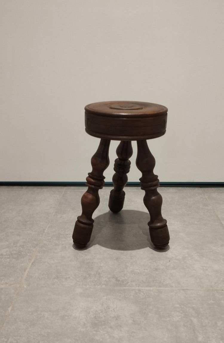 Tabouret ancien en bois tourné dlg de Charles Dudouyt, 50, 60 & 70