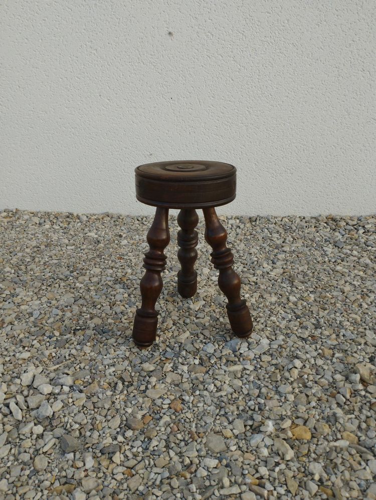 Tabouret ancien en bois tourné dlg de Charles Dudouyt, 50, 60 & 70