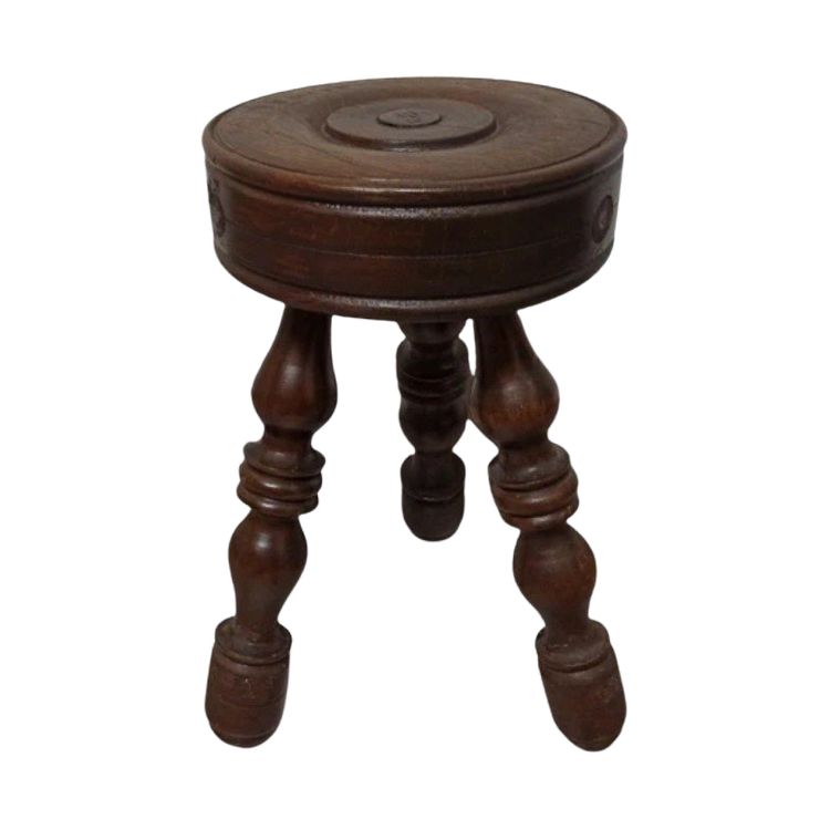 Tabouret ancien en bois tourné dlg de Charles Dudouyt, 50, 60 & 70
