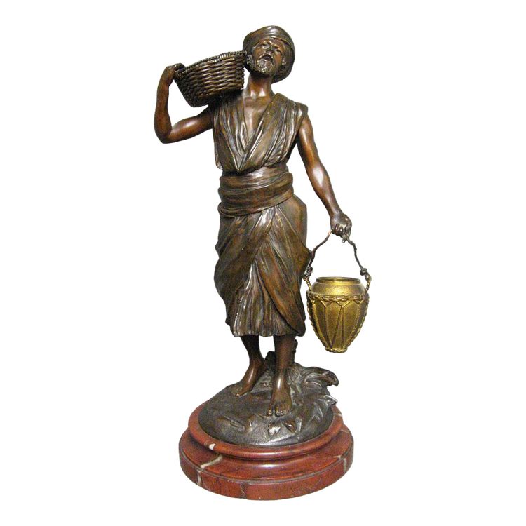 Orientalist Bronze Sculpture The Water Carrier with Basket.