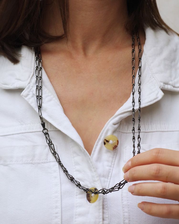 Lange Uhrenkette aus geschwärztem Stahl, antike Uhrenkette, schwarzer Stahl, antiker Schmuck