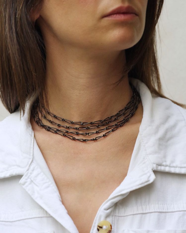 Lange Uhrenkette aus geschwärztem Stahl, antike Uhrenkette, schwarzer Stahl, antiker Schmuck