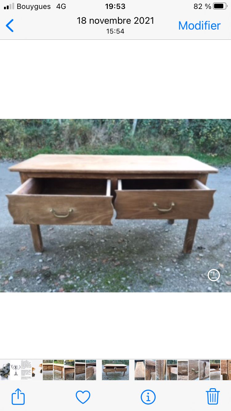 Table console deux tiroirs en chêne massif brut XVIIIEME 