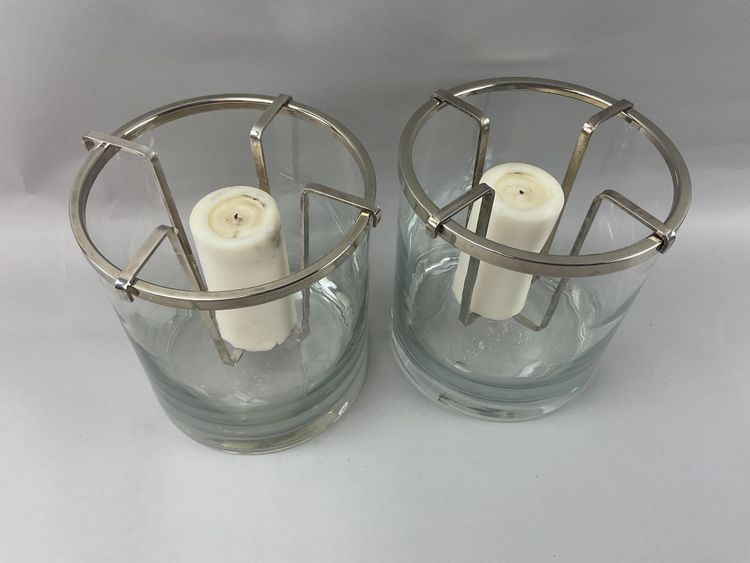 Paar Champagnerkühler aus Glas und versilbertem Metall