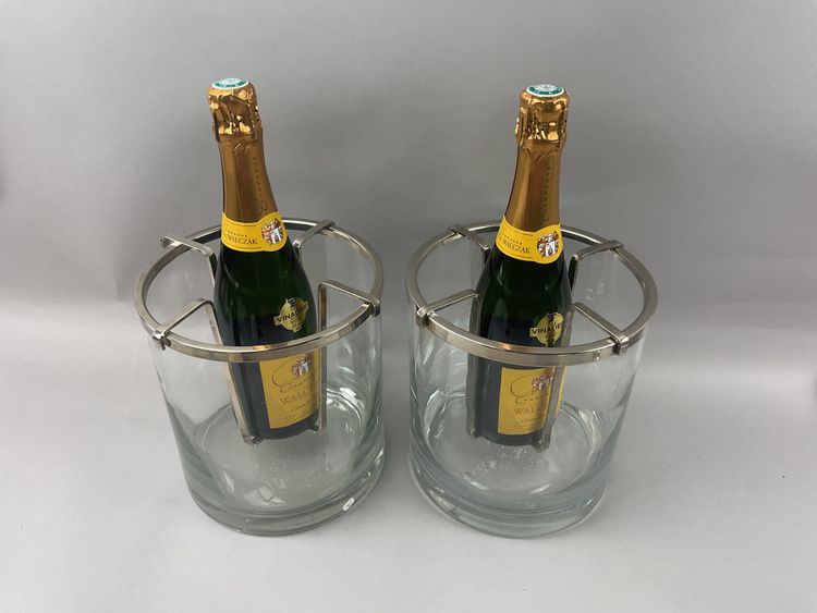 Paar Champagnerkühler aus Glas und versilbertem Metall