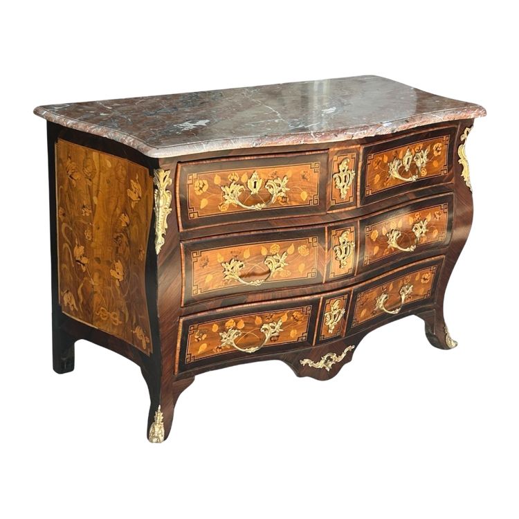 Louis XV tomb chest of drawers in 18th century floral marquetry