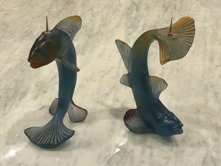 DAUM - Pair of glass fish candlesticks circa 1980 - Daum Crystal