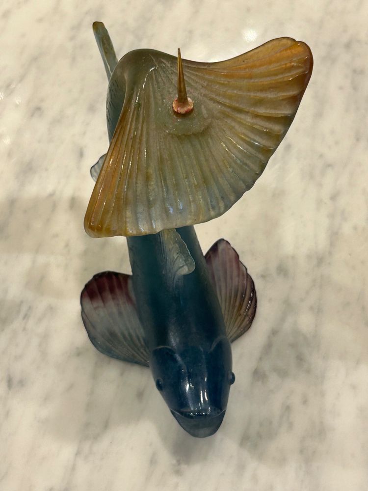 DAUM - Pair of glass fish candlesticks circa 1980 - Daum Crystal