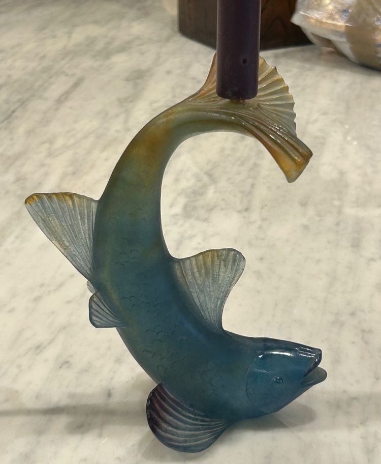 DAUM - Pair of glass fish candlesticks circa 1980 - Daum Crystal