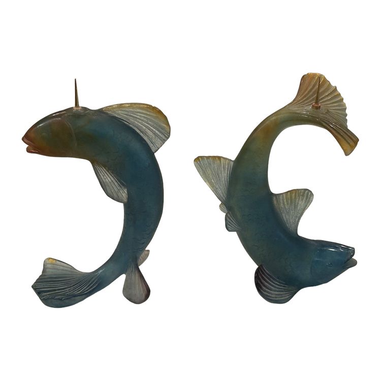 DAUM - Pair of glass fish candlesticks circa 1980 - Daum Crystal