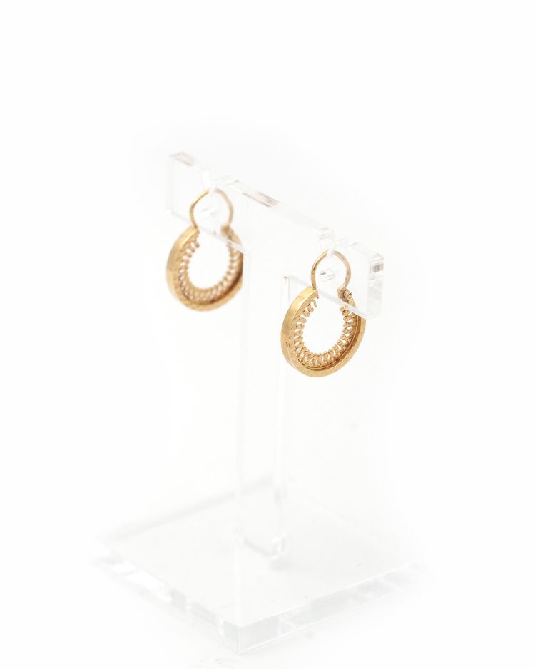 Créoles facettées anciennes en or jaune 18k, Boucles d'oreille crantée en or