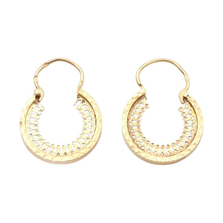 Créoles facettées anciennes en or jaune 18k, Boucles d'oreille crantée en or
