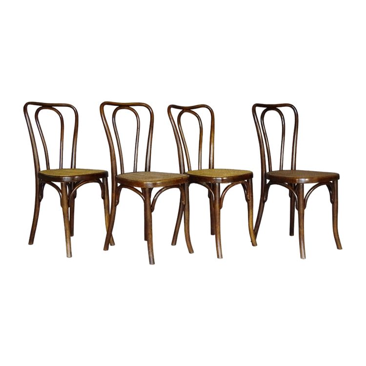 4 Thonet Mundus N°A 48 Bistrostühle aus Rohrgeflecht, 1930