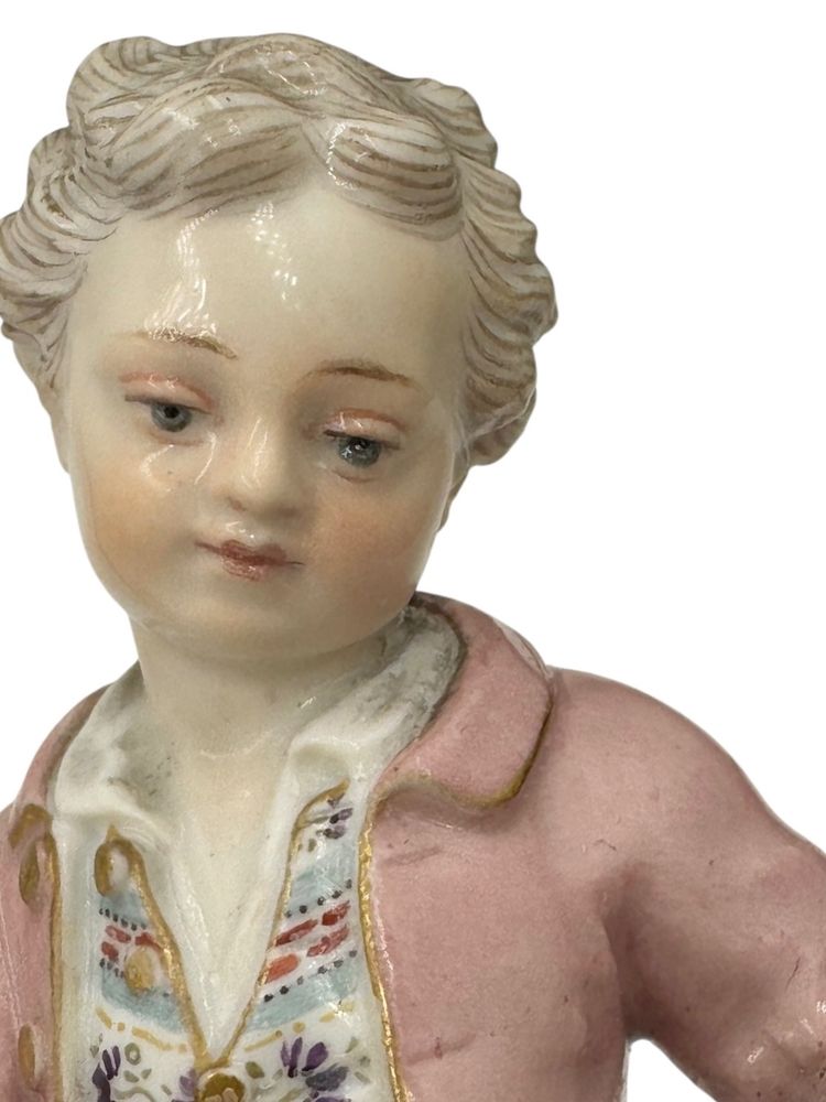 Meissen porcelain figurine Boy feeding geese.
