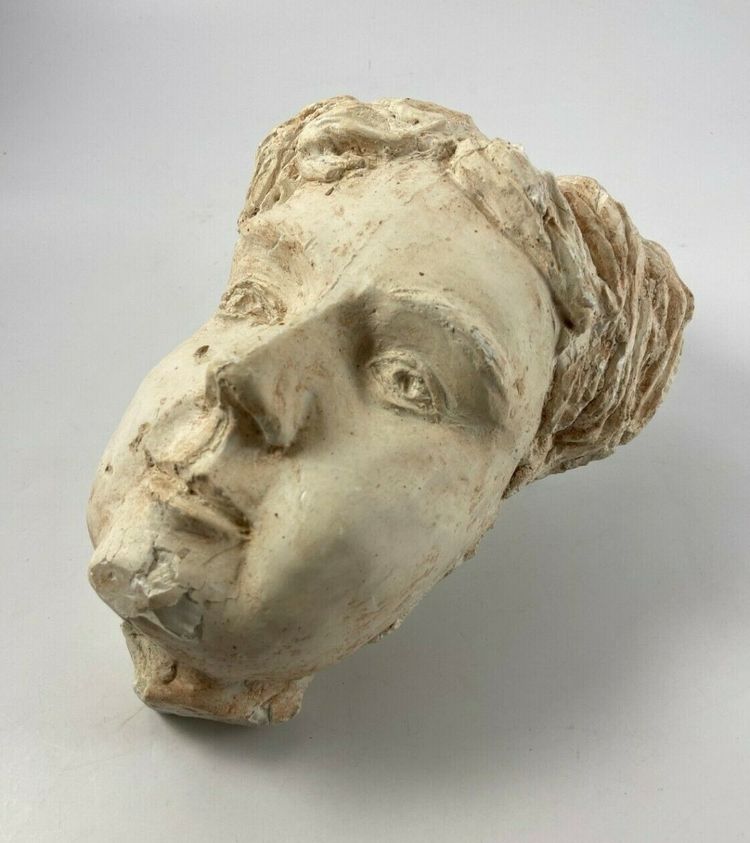 Woman's face in 1930 plaster with beautiful artist's workshop patina as is