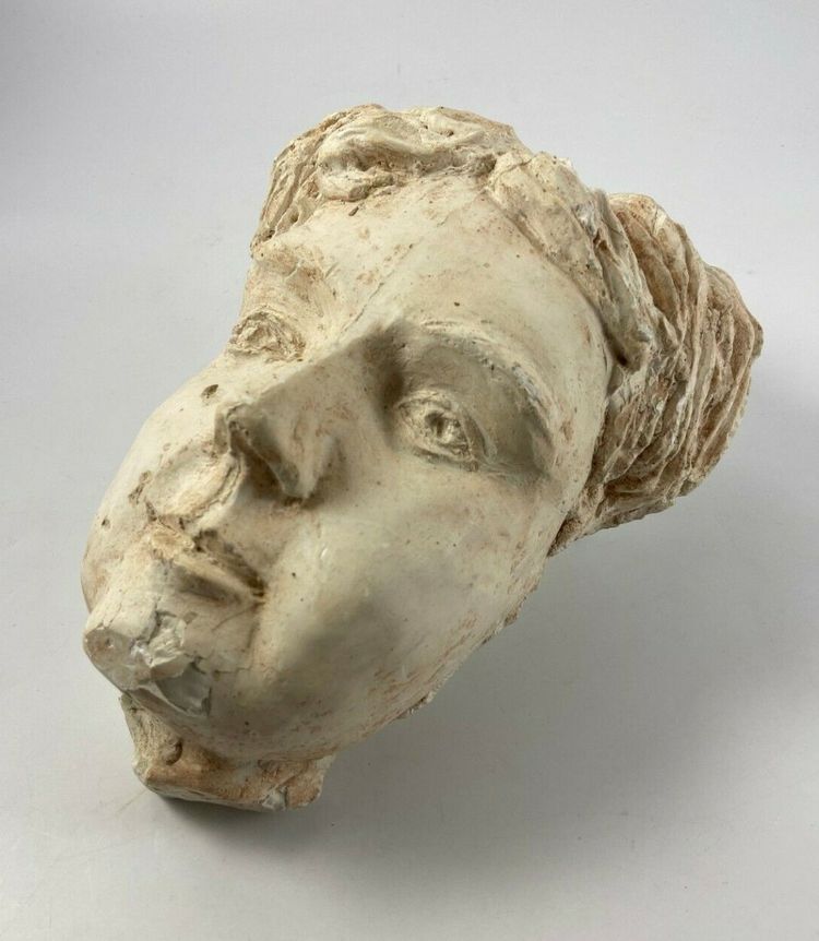 Woman's face in 1930 plaster with beautiful artist's workshop patina as is