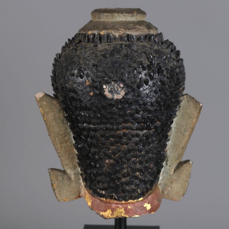 Tête de bouddha en grès laqué d'or - Khmer