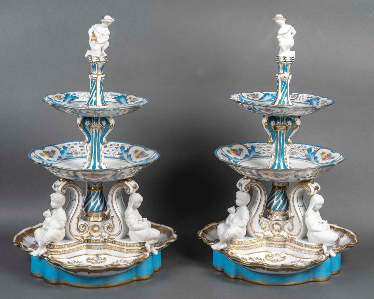 An important pair of porcelain and biscuit centerpieces, late 19th century