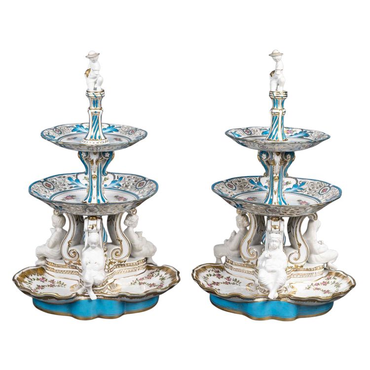 An important pair of porcelain and biscuit centerpieces, late 19th century