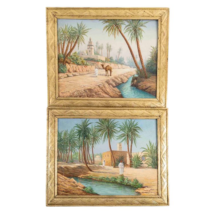 Ein Paar Ölgemälde auf Leinwand, orientalistisch, 1940er Jahre