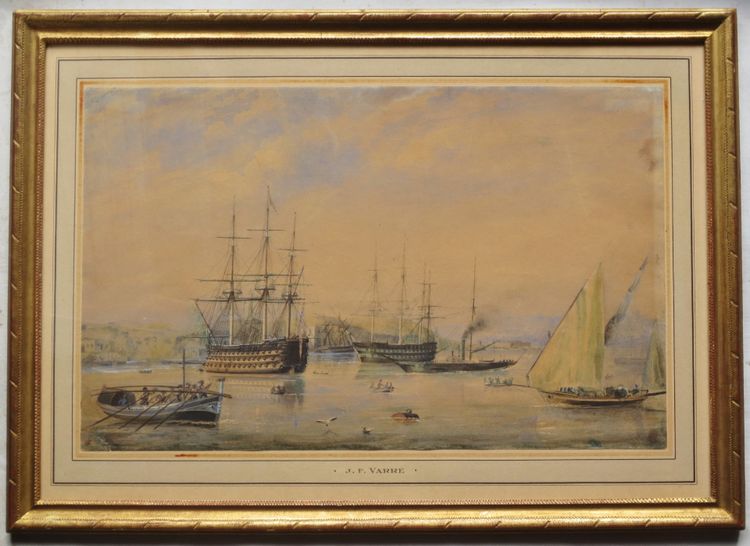 Mittelmeerhafen, Aquarell aus dem 19. Jahrhundert.