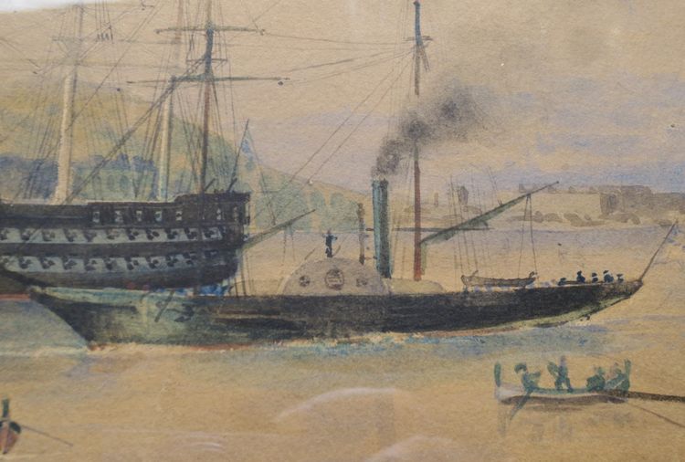 Mittelmeerhafen, Aquarell aus dem 19. Jahrhundert.