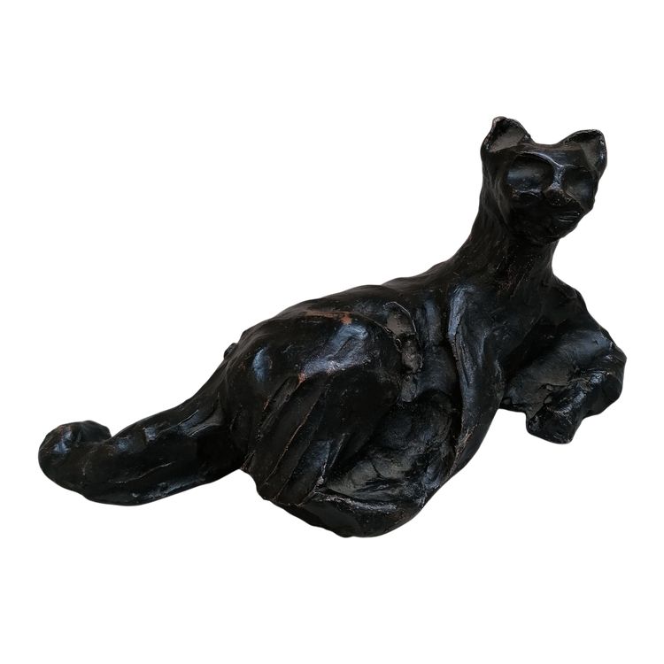 SCULTURA IN BRONZO A CERA PERSA FIRMATA HENR ALBY - GATTO SDRAIATO -