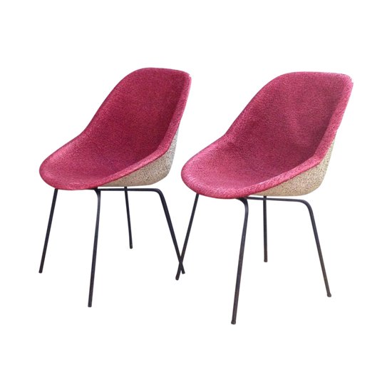 Chaises Roses par Geneviève Dangles-Christian Defrance pour Burov, 1950s, Set de 2