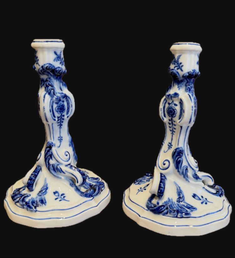 Pair of Meissen porcelain candlesticks - Onion