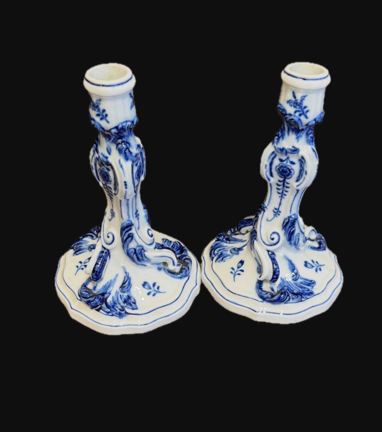 Pair of Meissen porcelain candlesticks - Onion