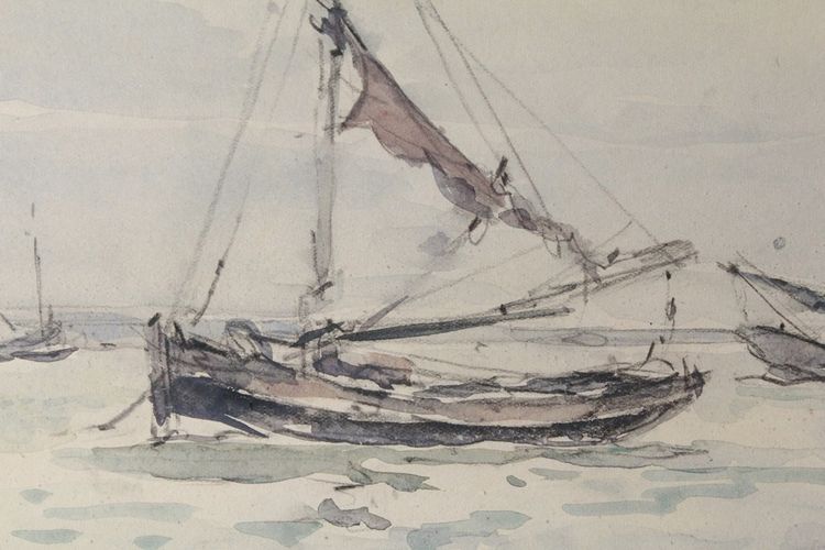 Marine Aquarell "Petit Fort Philippe" signiert von Louis Chervin (1905-1969)