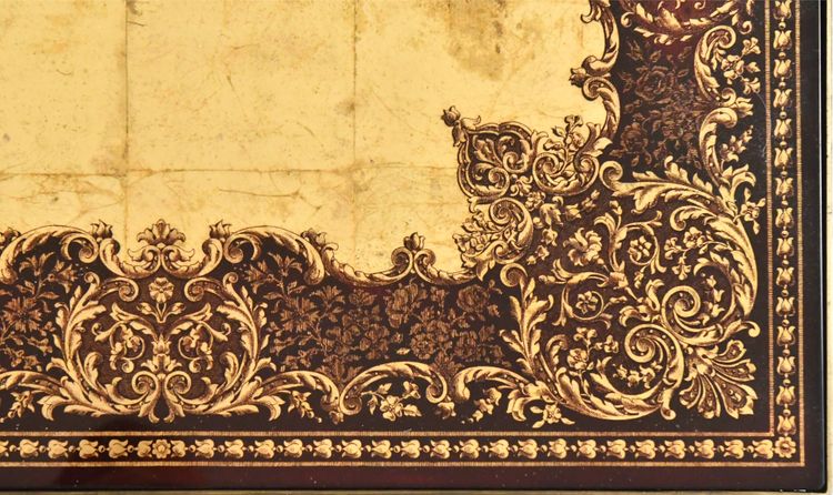 Tavolino in ottone dorato con piano in vetro specchiato smaltato in foglia d'oro Maison Bagues