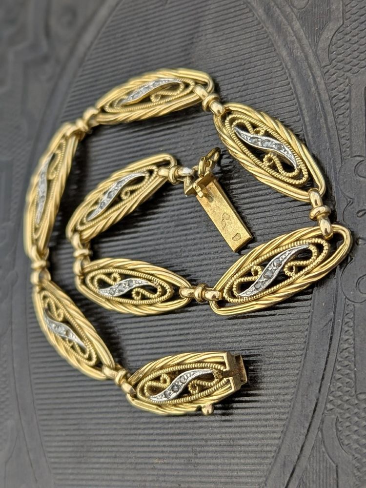 Bracciale antico in oro 18 ct con diamanti