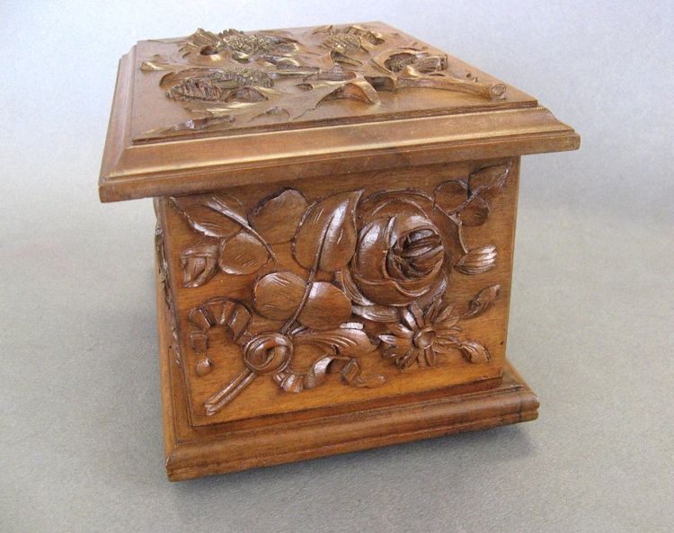 Art Nouveau Thistle Carved Wooden Box Circa 1900.