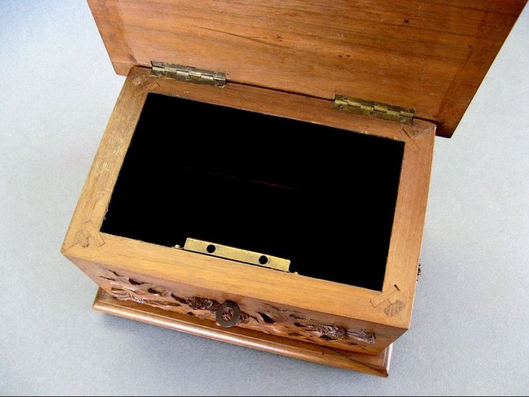 Art Nouveau Thistle Carved Wooden Box Circa 1900.
