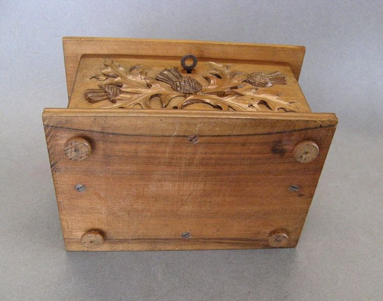 Art Nouveau Thistle Carved Wooden Box Circa 1900.
