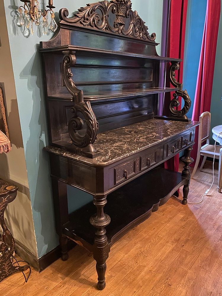Large Napoleon III serving piece of furniture, blackened wood and ebony veneer