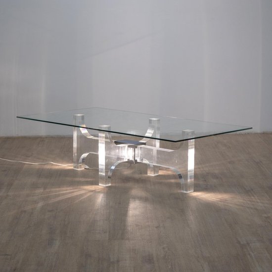Table Basse Lumineuse en Verre Acrylique par Philippe Jean