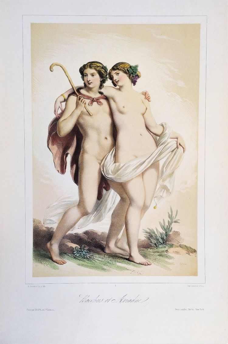 Mythological Lithograph Bacchus And Ariadne 19th C Old Print 
